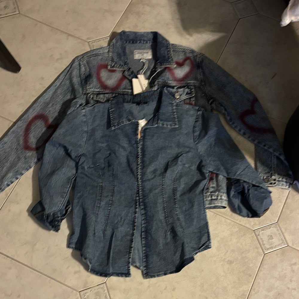 Denim Heart-Patterned Women's Jacket Medium with a free stylish Shirt Denim Smal